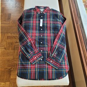 New! J.CREW sz L Tall Mens Secret Wash Cotton Poplin Shirt Black Tartan NWT